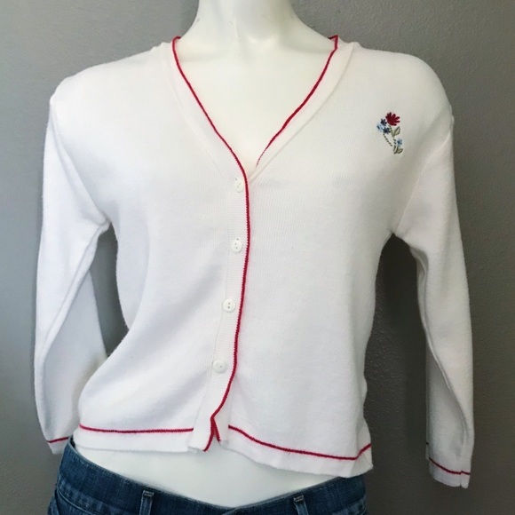 Wrapper Sweaters - VTG | WRAPPER | CROP | EMBROIDERED | Y2K CARDIGAN e